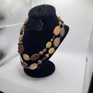 Bohemian Double Strand Hewn Wood Necklace Signed VJ